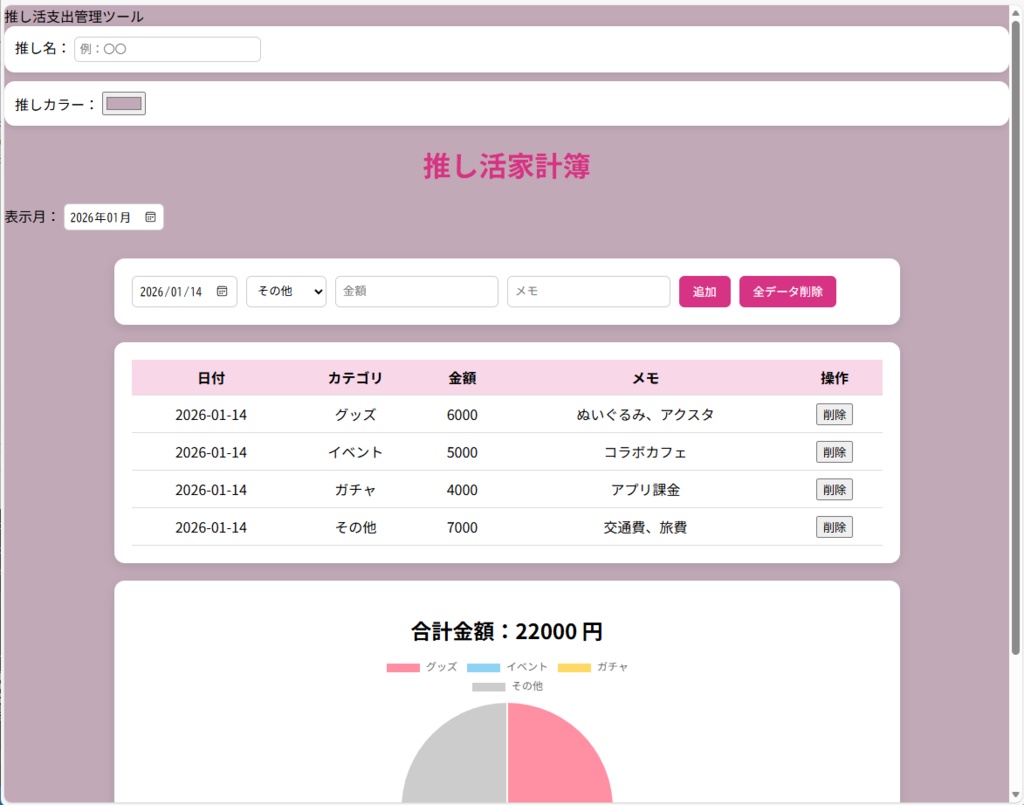 推し活家計簿|推しカラー対応Webアプリ