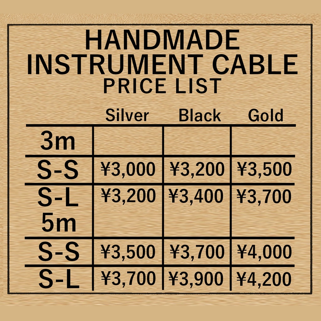 手作り楽器用ケーブル3m ブラックプラグ/ストレート+L字