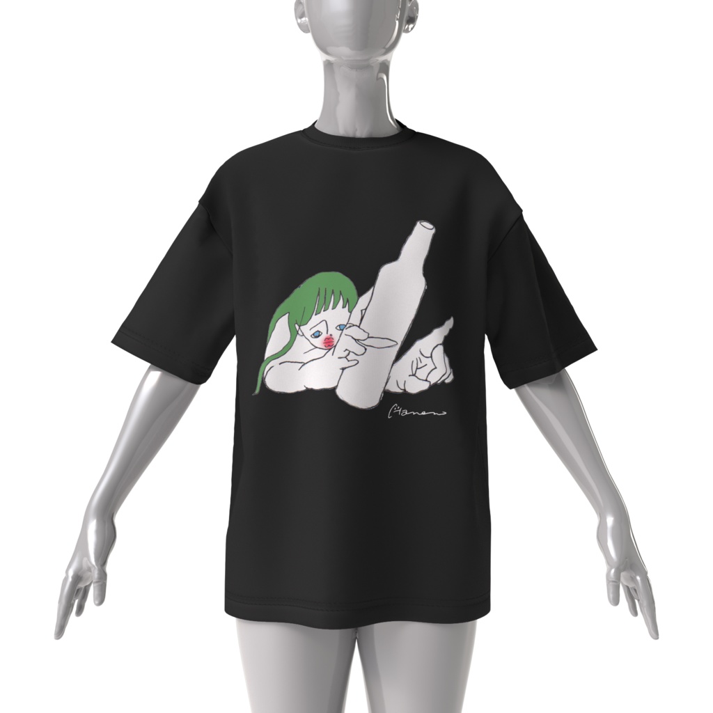 おきゃわりくらはい ブラックビッグシルエットTシャツ