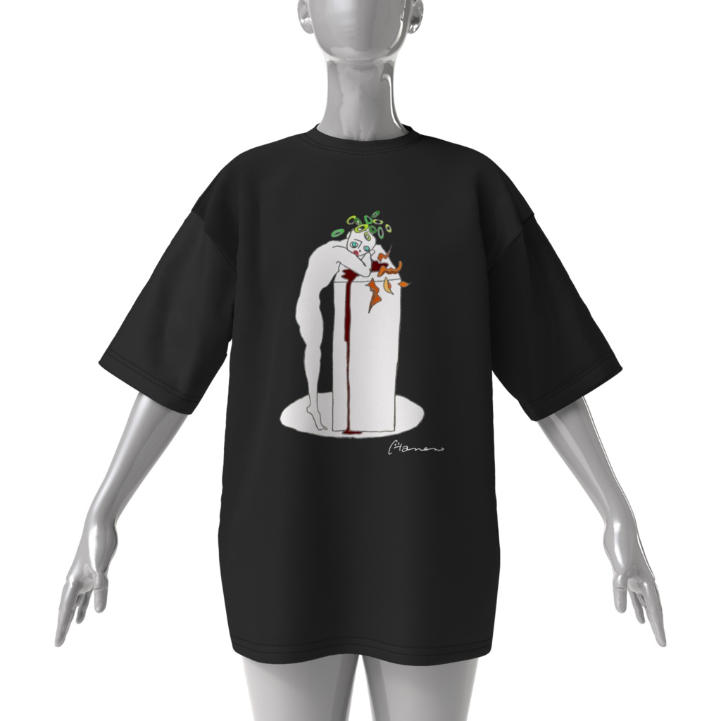 ひややっこ ブラックビッグシルエットTシャツ