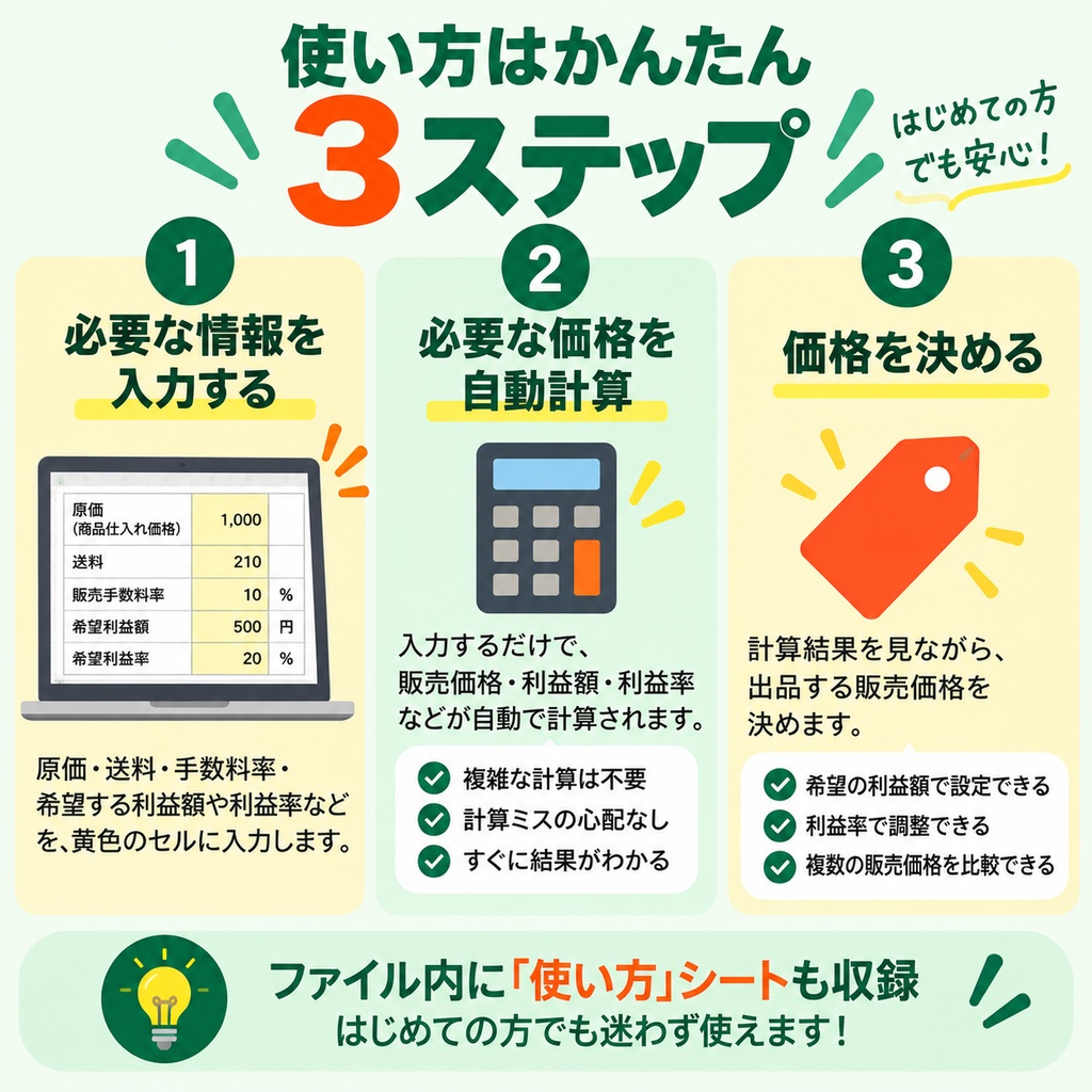 「これ、いくらで売ればいい?」フリマ販売価格・利益シミュレーター|Excel
