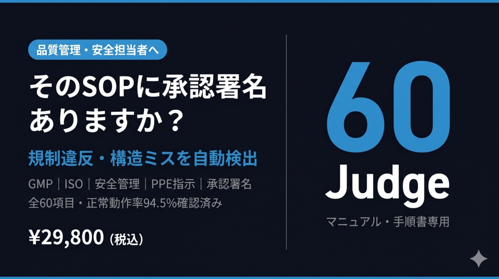 多角評価AI｜マニュアル・手順書専用 Judgeプロンプトセット（60 Judge）