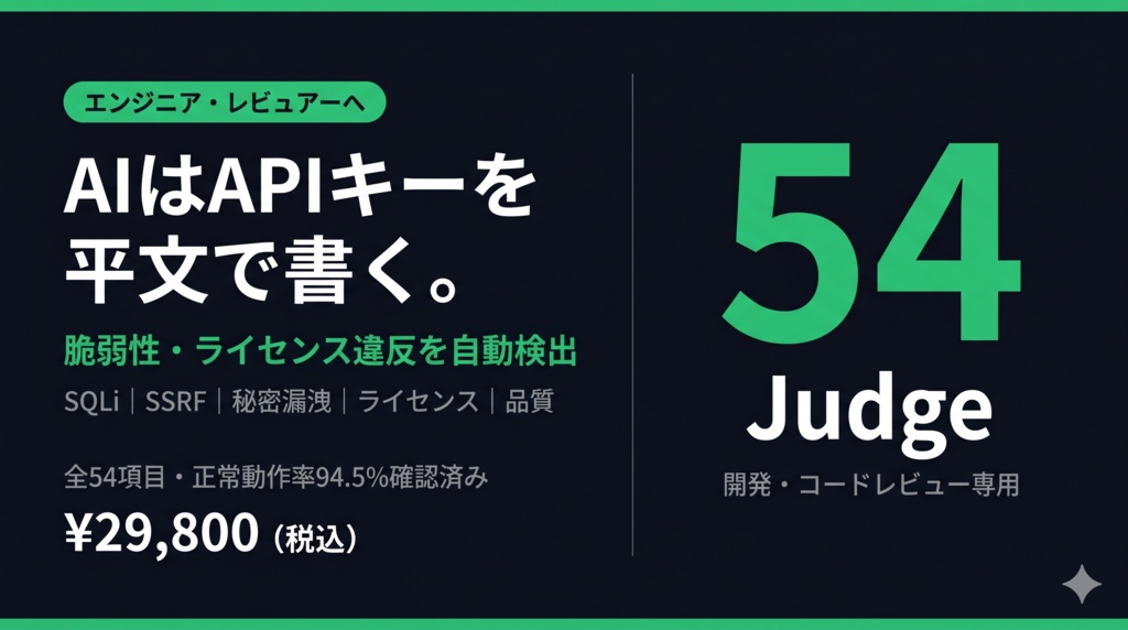 多角評価AI｜開発・コードレビュー専用 Judgeプロンプトセット（54 Judge）