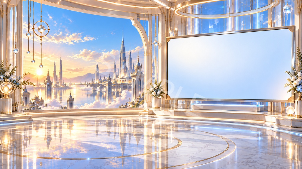 【商用利用OK・配信背景4枚セット】白銀の天空スタジオ|VTuber・YouTube・解説動画向け
