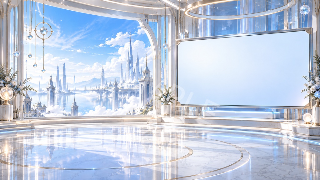 【商用利用OK・配信背景4枚セット】白銀の天空スタジオ|VTuber・YouTube・解説動画向け