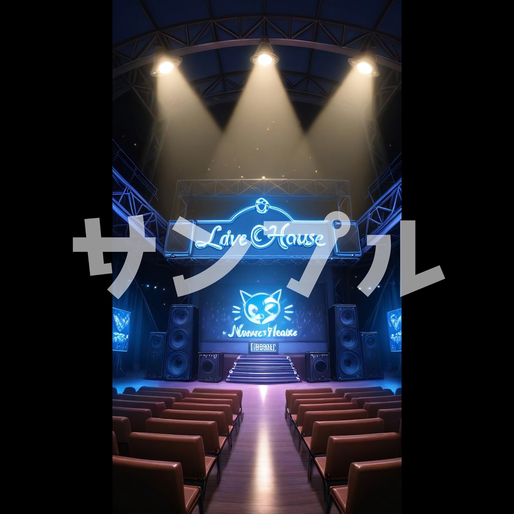 【配信素材】ライブハウスのステージ背景&BGMセット(横型2枚+縦型2枚+おまけBGM2曲)4K高画質
