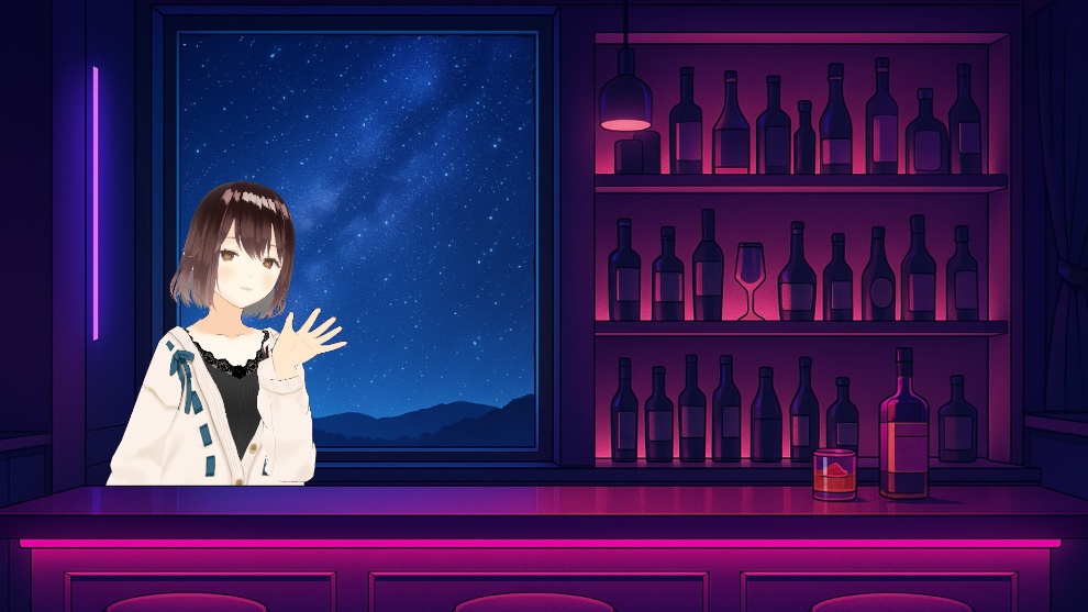 【動く背景】星が動く夜を彩るネオンバー|高品質な静止&星が動くループ背景素材