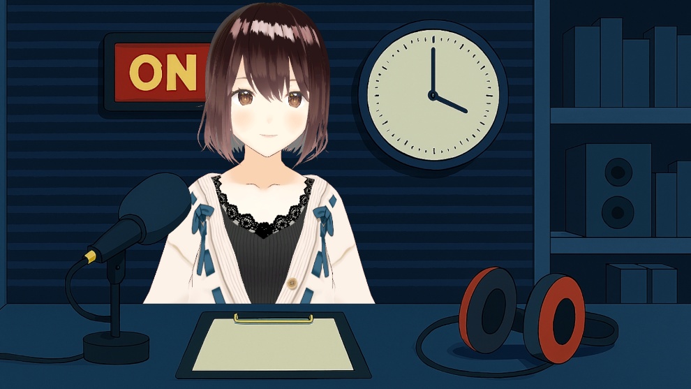 【Vtuber向け配信素材】ラジオブース配信画面セット(昼夜2種+BGMおまけ付き/横型専用・OBS対応