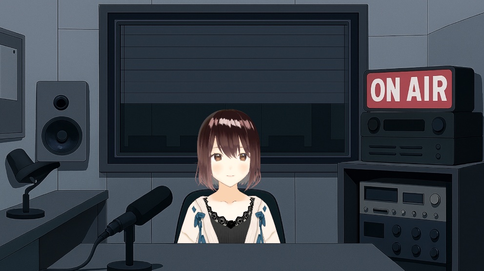 【配信背景】ラジオブース配信画面セット(昼夜2種+BGMおまけ付き/横型専用・OBS対応【Vtuber向け配信素材】