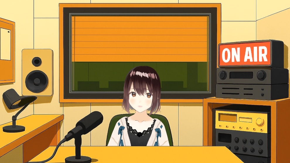 【配信背景】ラジオブース配信画面セット(昼夜2種+BGMおまけ付き/横型専用・OBS対応【Vtuber向け配信素材】