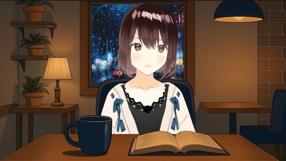 【動く配信素材】雨の日の夜のカフェ配信背景セット | 高品質画像&シームレス動画付き