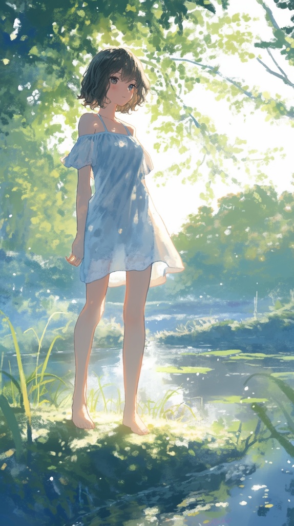 スマホ用壁紙　森の中の女の子(その１)