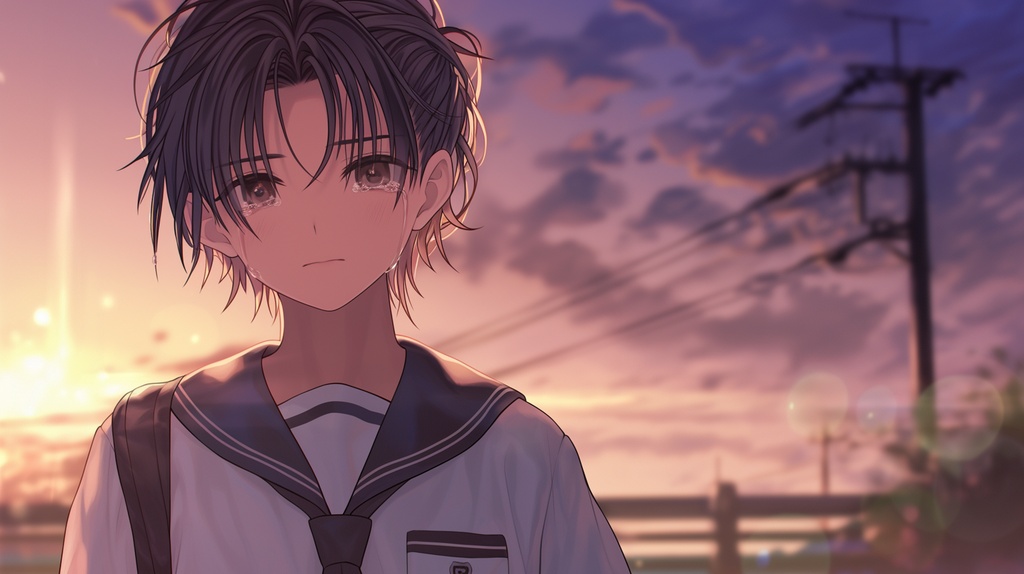 【AI感なし】エモい夕暮れ×センチメンタル学生プロンプト