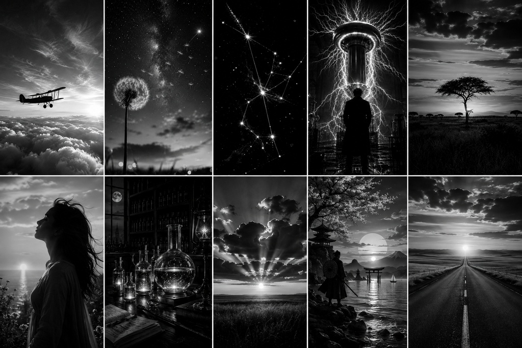 【AI生成】偉人の名言が心に響く幻想的背景 10枚セット Vol.1(スタンダード/ネオン/セピア/モノクロ全40枚・スマホ壁紙/配信背景対応)