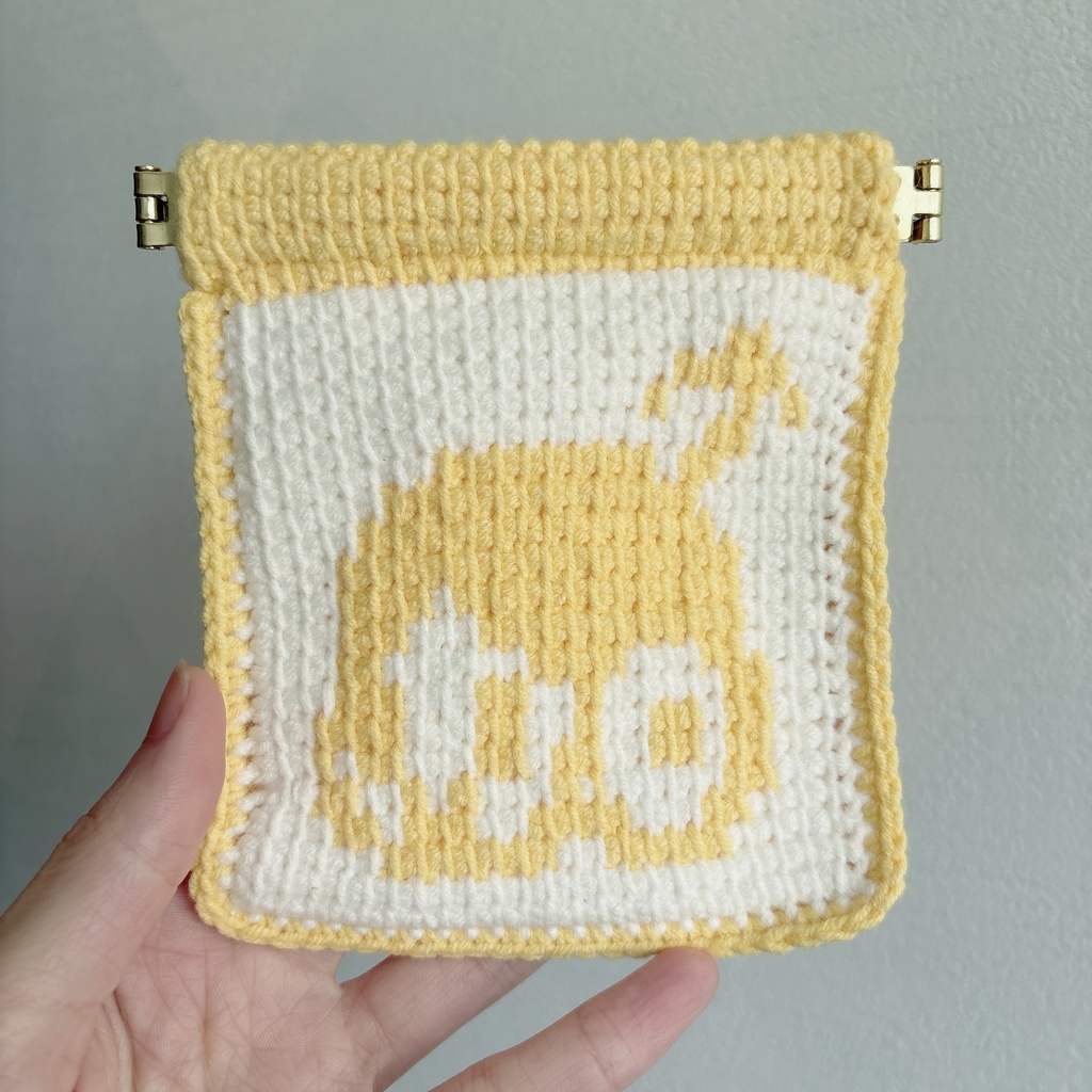 💛美子さんモチーフ アフガン編みばねポーチ（黄ラカラー）
