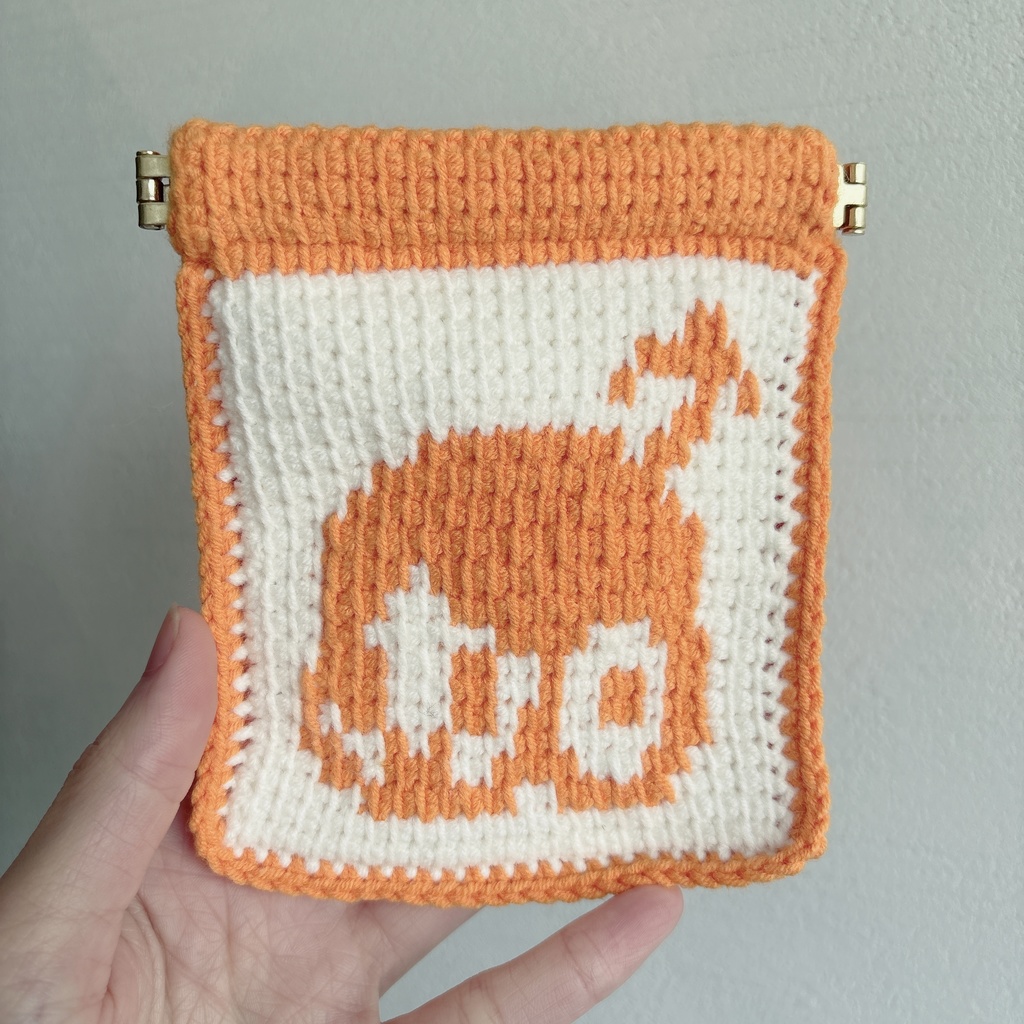 🧡 美子さんモチーフ アフガン編みばねポーチ（橙ラカラー）