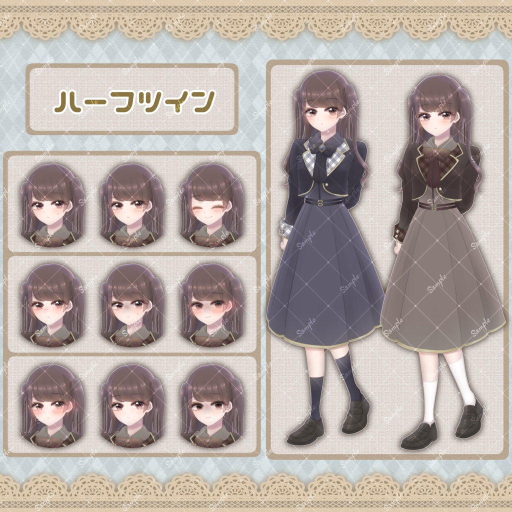 【髪型4種・表情10種】女学院な制服の女の子立ち絵素材