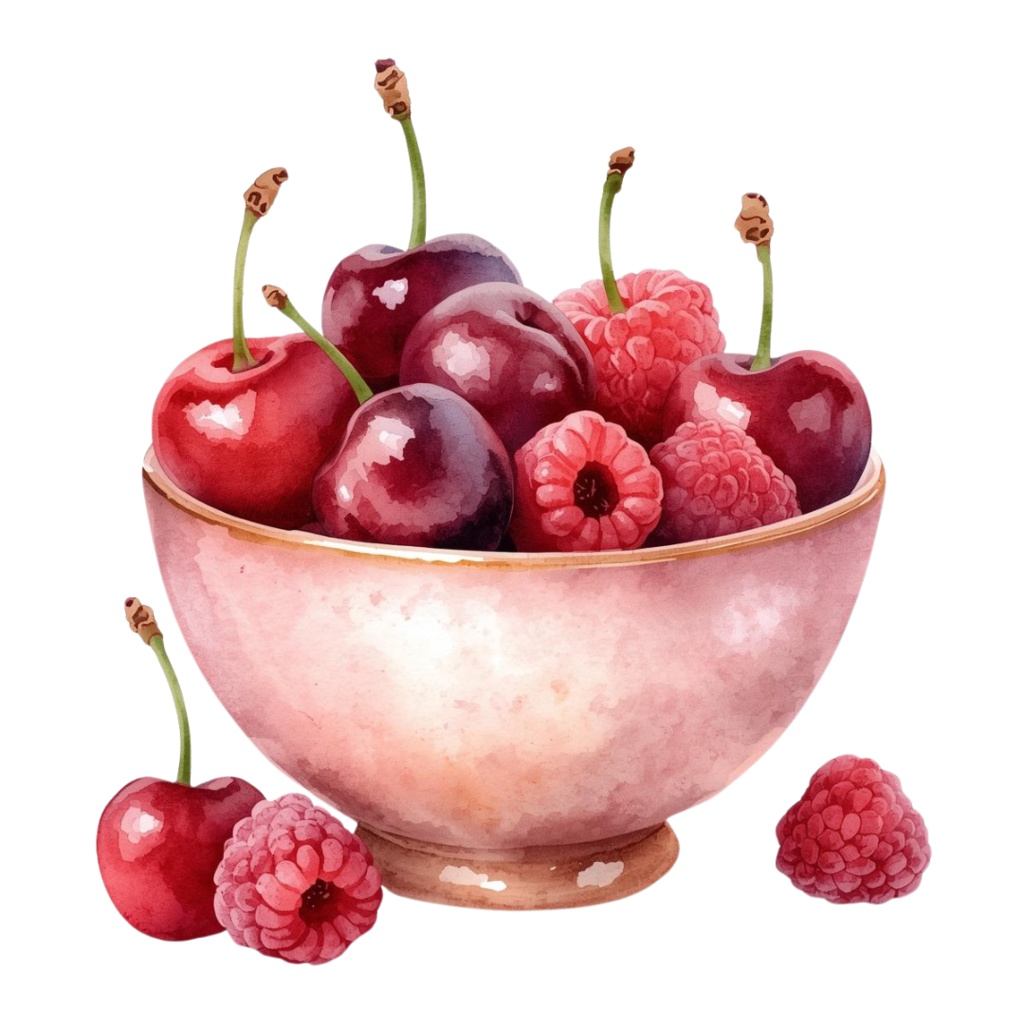 水彩画風 フルーツボウル クリップアートセット11点セット(PNG形式・背景透明)