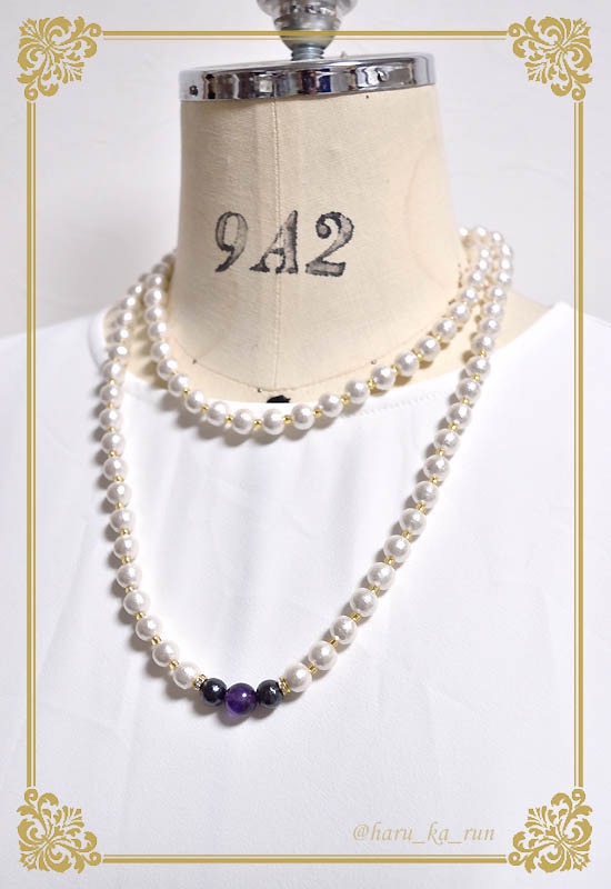 数珠丸イメージコットンパールのロングネックレス