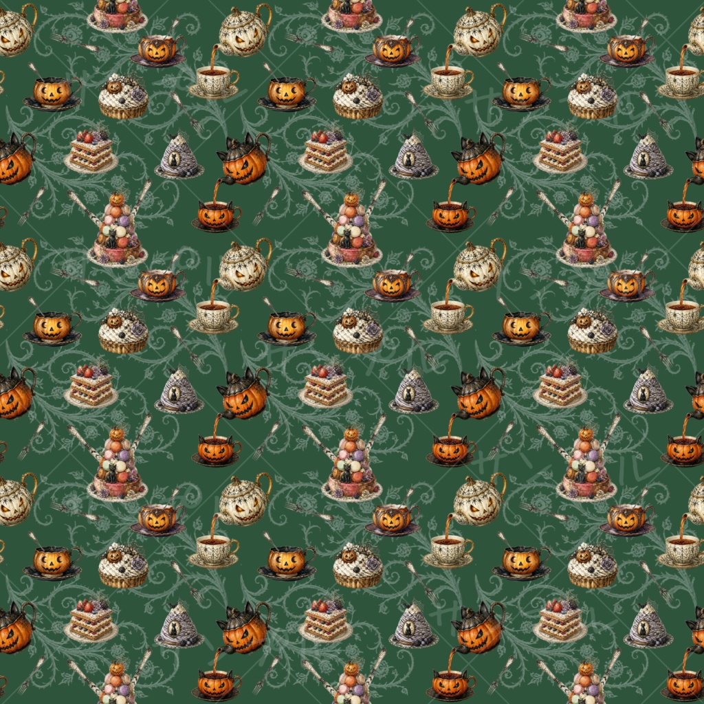 Halloween ティーポット デジタルペーパー