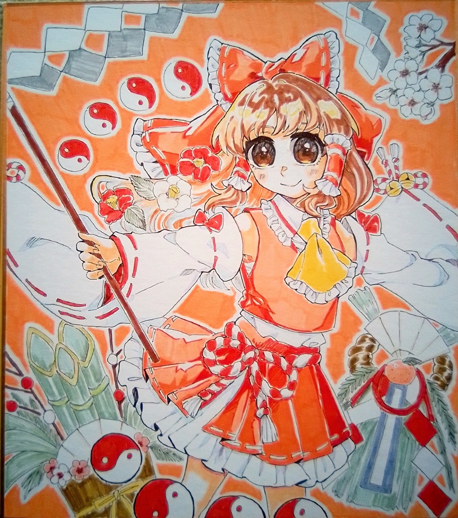 【東方project】手描き色紙 博麗霊夢