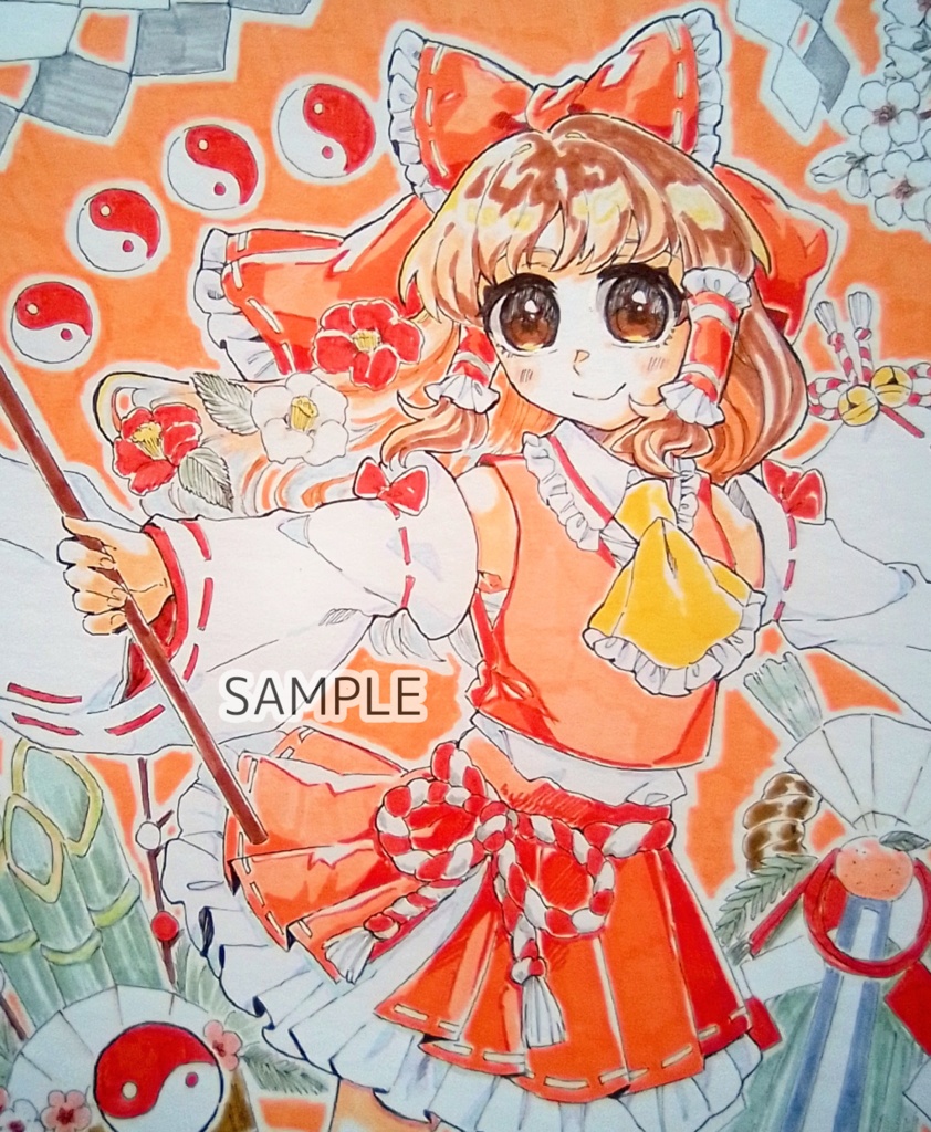 【東方project】手描き色紙　博麗霊夢