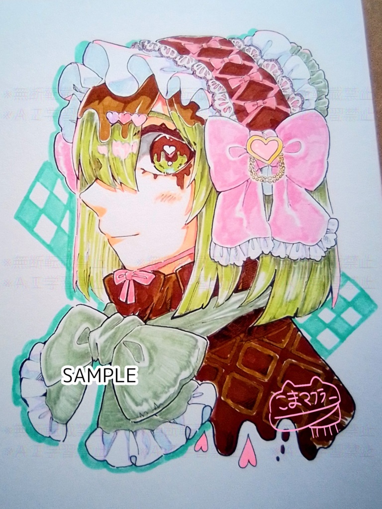 【オリジナル】手描きイラスト　チョコとヘッドドレスな子