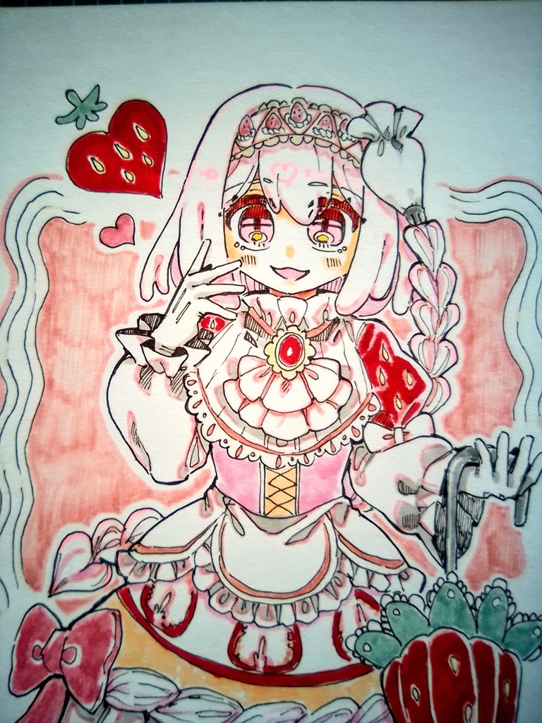 【オリジナル】手描きイラスト ショートケーキな子