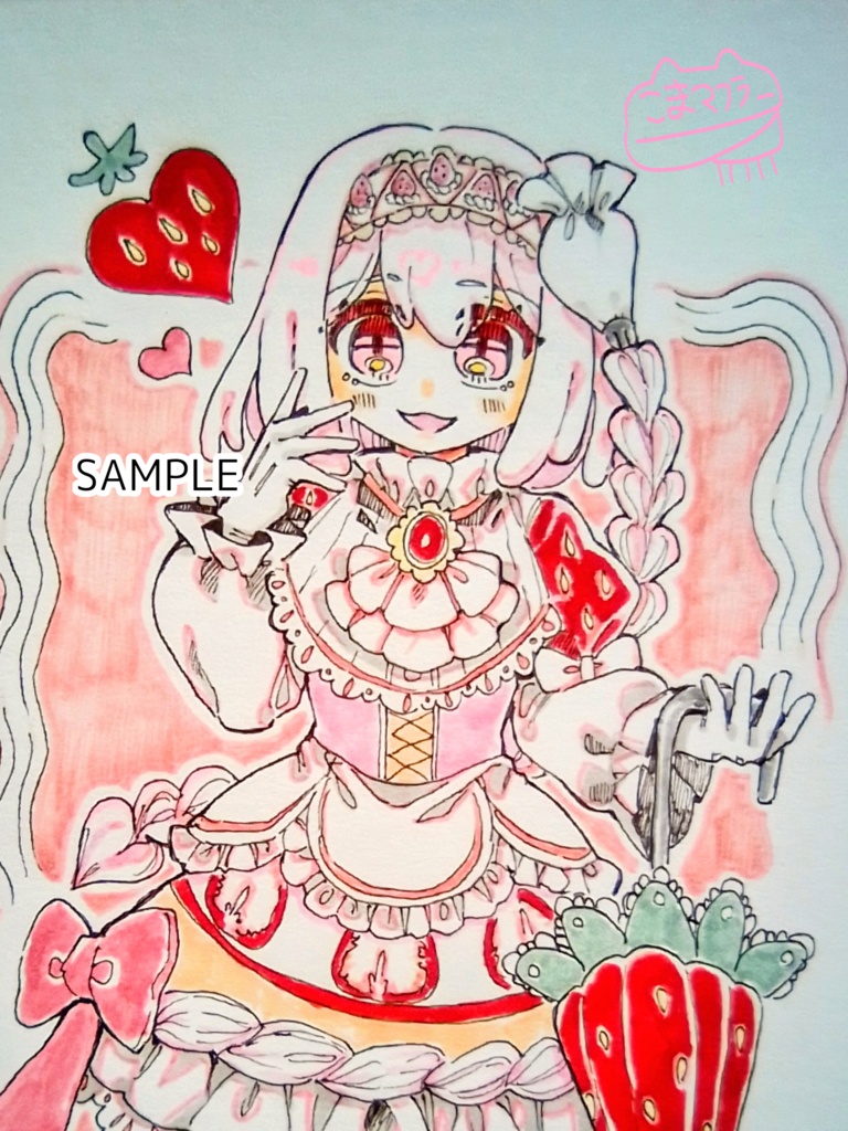 【オリジナル】手描きイラスト　ショートケーキな子