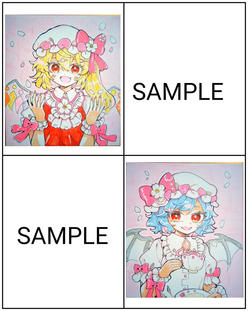 【東方project】【ゆうゆうBOOTHパック】手描き色紙 2名 フランドール&レミリアwith桜