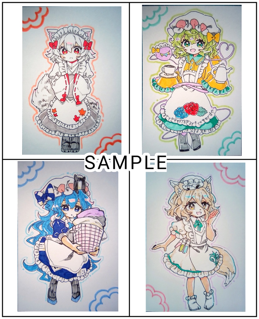 【東方project】【ゆうゆうBOOTHパック】手描きイラスト 8名 メイド風