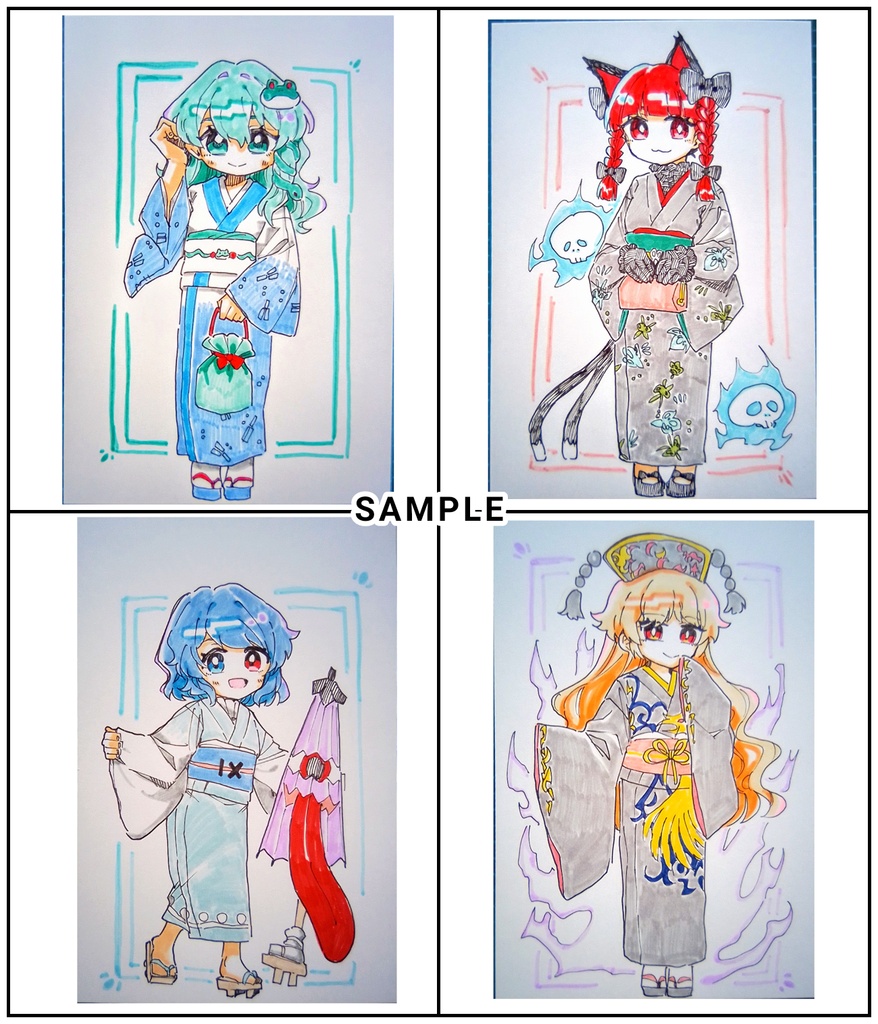 【東方project】手描きイラスト 8名 着物【ゆうゆうBOOTHパック】