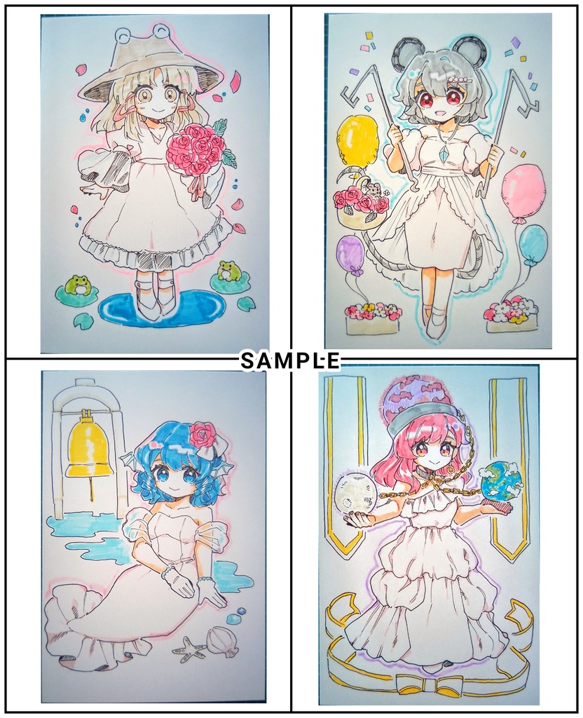 【東方project】手描きイラスト 8名 ウェディング風