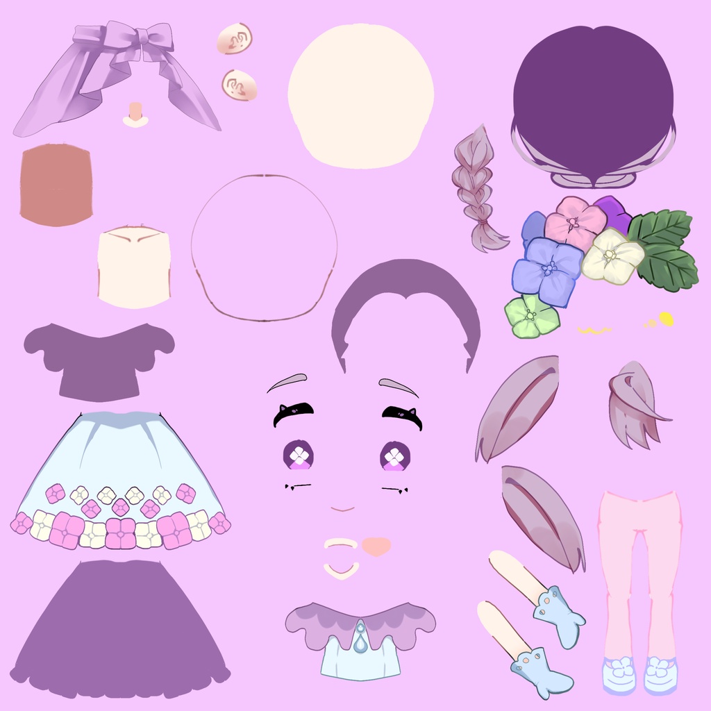 【パーツ分け済psd】紫陽花の子 デフォルメ系