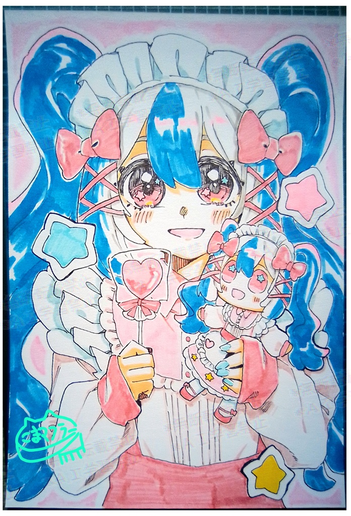 【オリジナル】夢可愛い系　女の子　手描きイラスト
