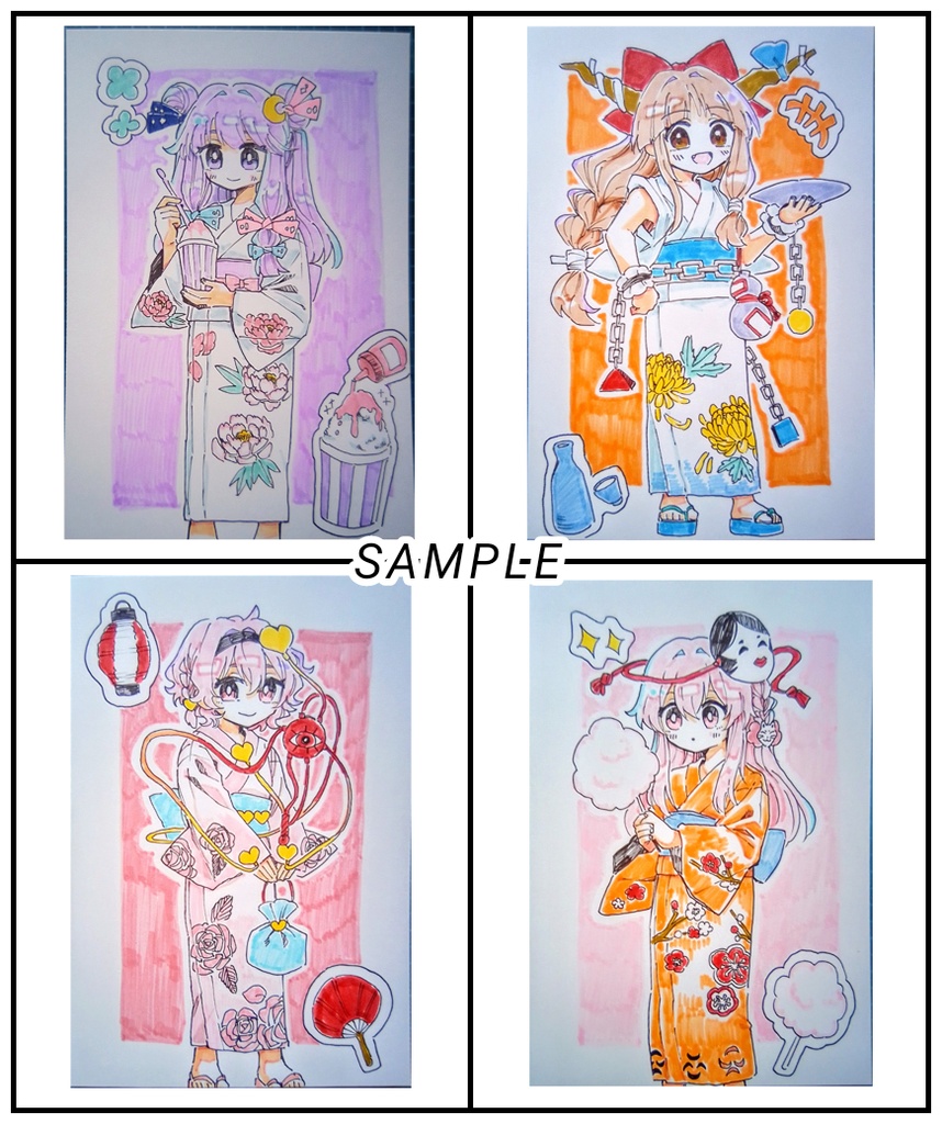 【東方project】手描きイラスト 8名 夏祭り風
