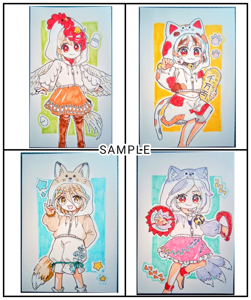 【東方project】手描きイラスト 8名 アニマルフードパーカー