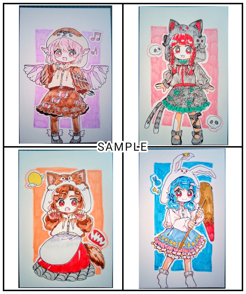 【東方project】手描きイラスト 8名 アニマルフードパーカー