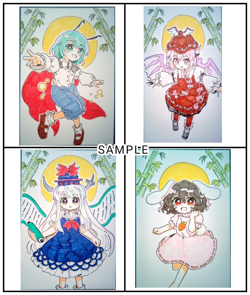 【東方project】手描きイラスト 8名 永夜抄