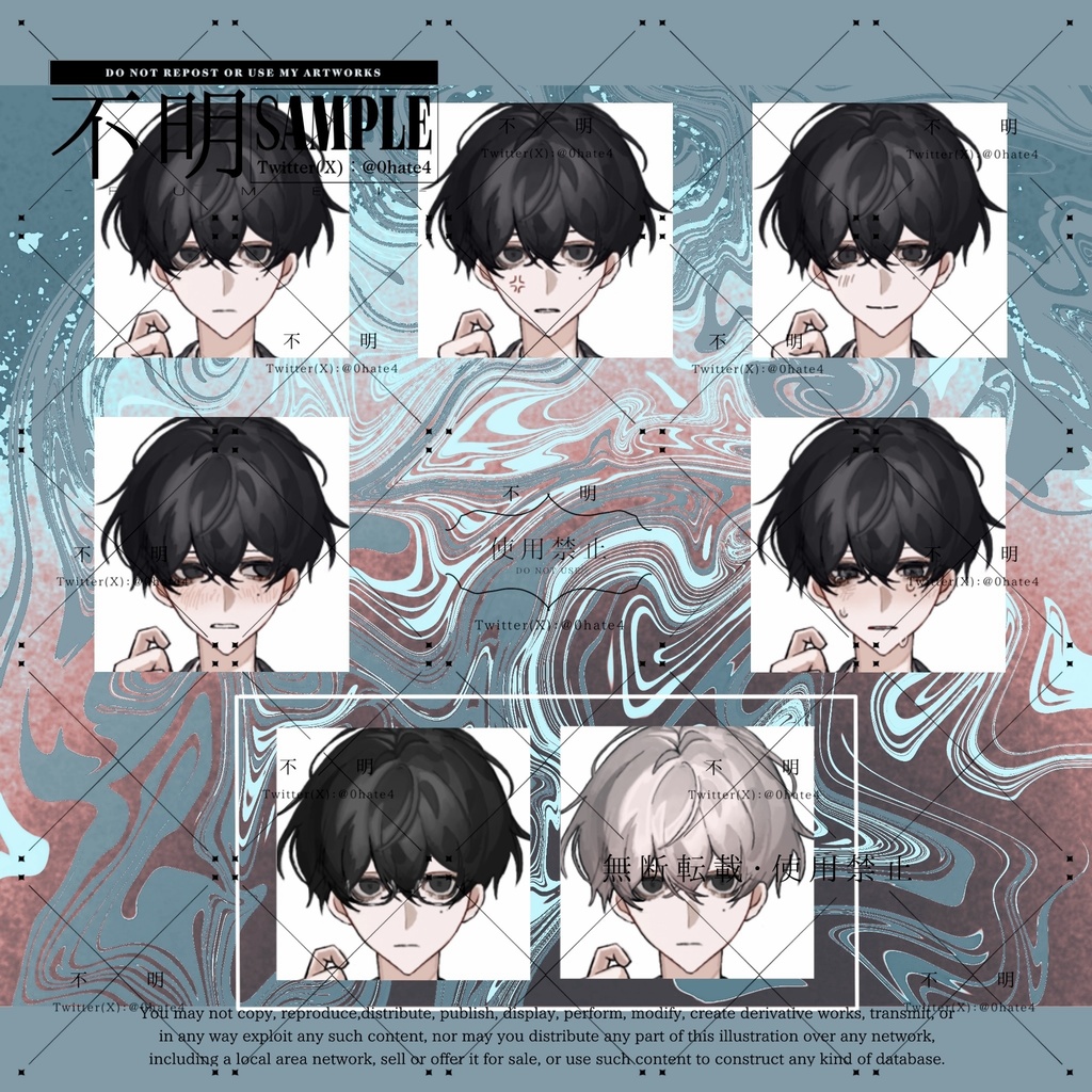 立ち絵素材07【表情5種、ポーズ差分、メガネ差分、髪の毛差分】