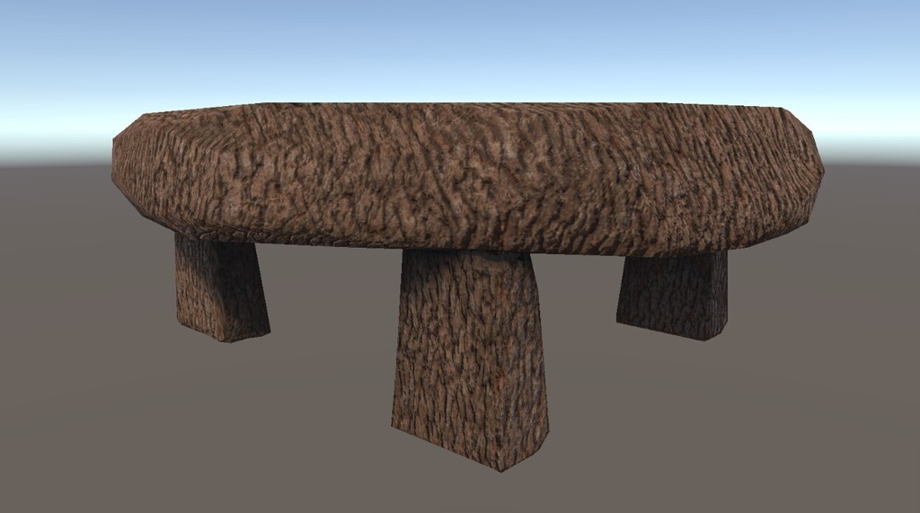 【VRChat想定】ローポリ原木ローテーブル|Low Poly Wooden Table