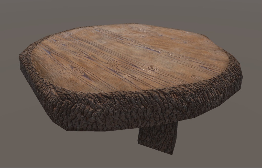 【VRChat想定】ローポリ原木ローテーブル|Low Poly Wooden Table