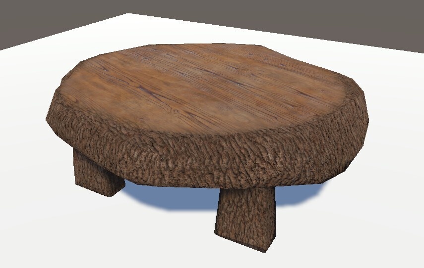 【VRChat想定】ローポリ原木ローテーブル｜Low Poly Wooden Table