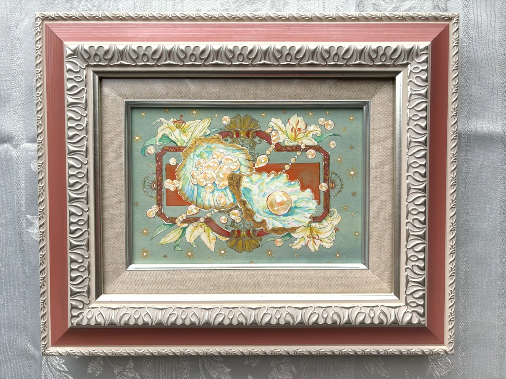 絹絵原画 百合とパール