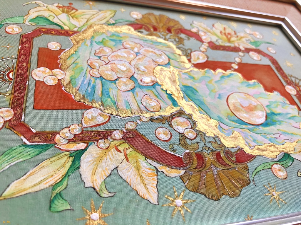 絹絵原画 百合とパール