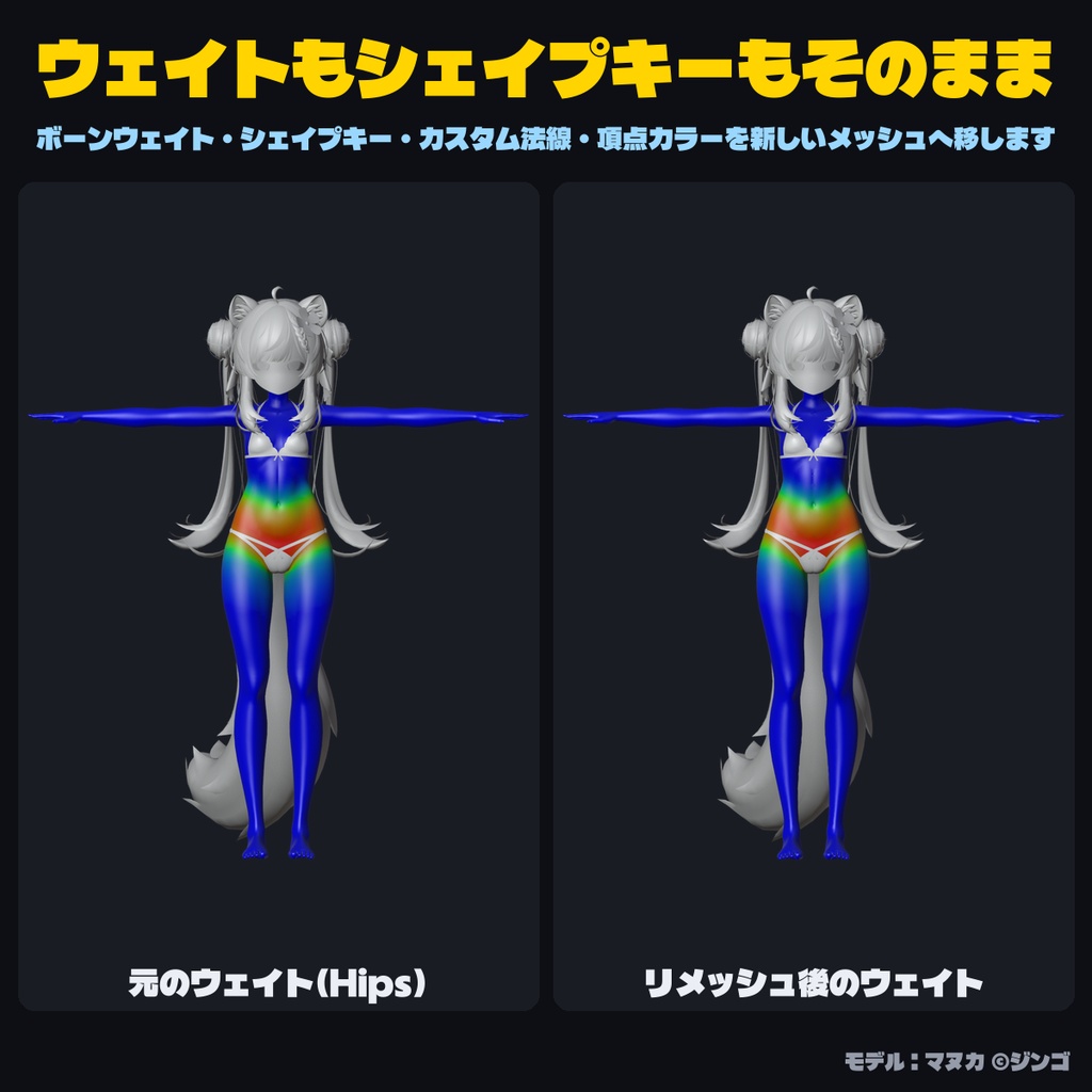 Tri Remesh - 形を崩さず均一な三角ポリゴンに【ウェイト・シェイプキー・UV引き継ぎ/一致率で自動調整/左右対称】