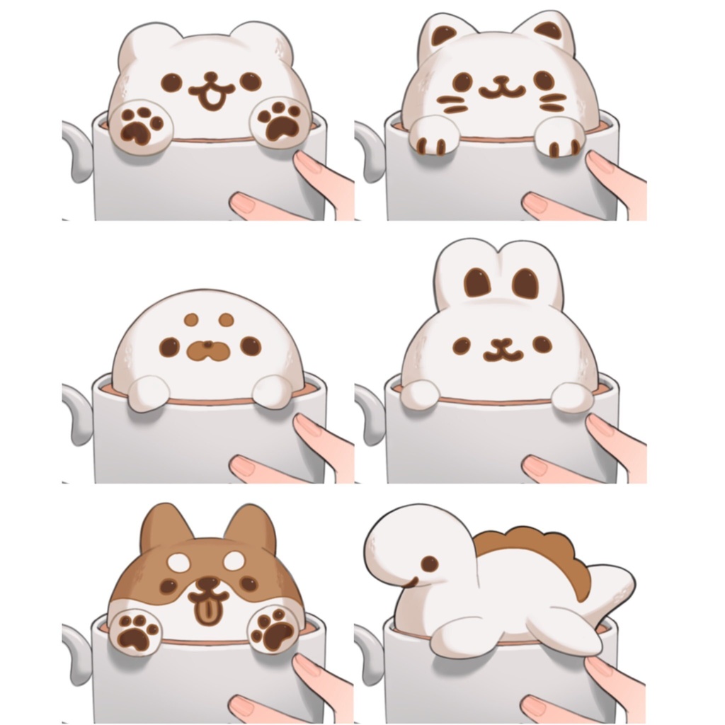 【朝の配信に!】ふわふわどうぶつラテアート【フリー素材】