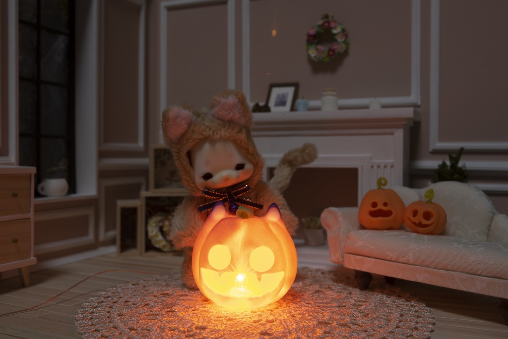ハロウィンの猫かぼちゃランプ*グレープ*