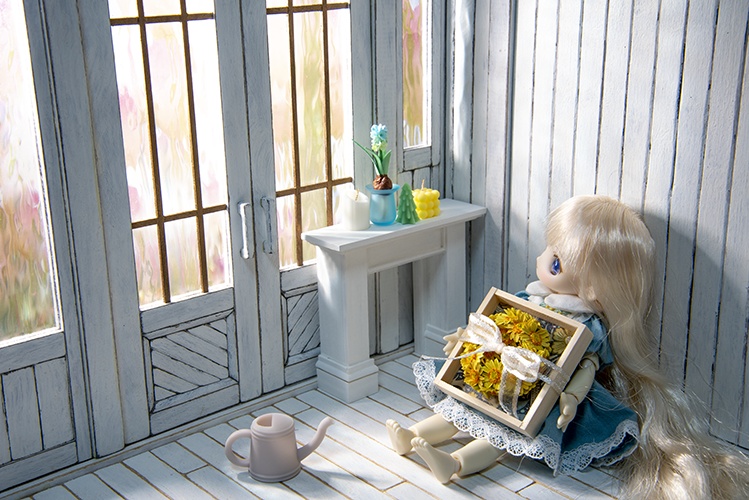 ひまわりリースと小さなマントルピース*シャインホワイト*