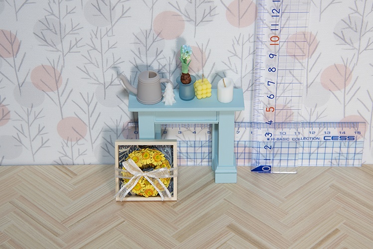 ひまわりリースと小さなマントルピース*サックスブルー*